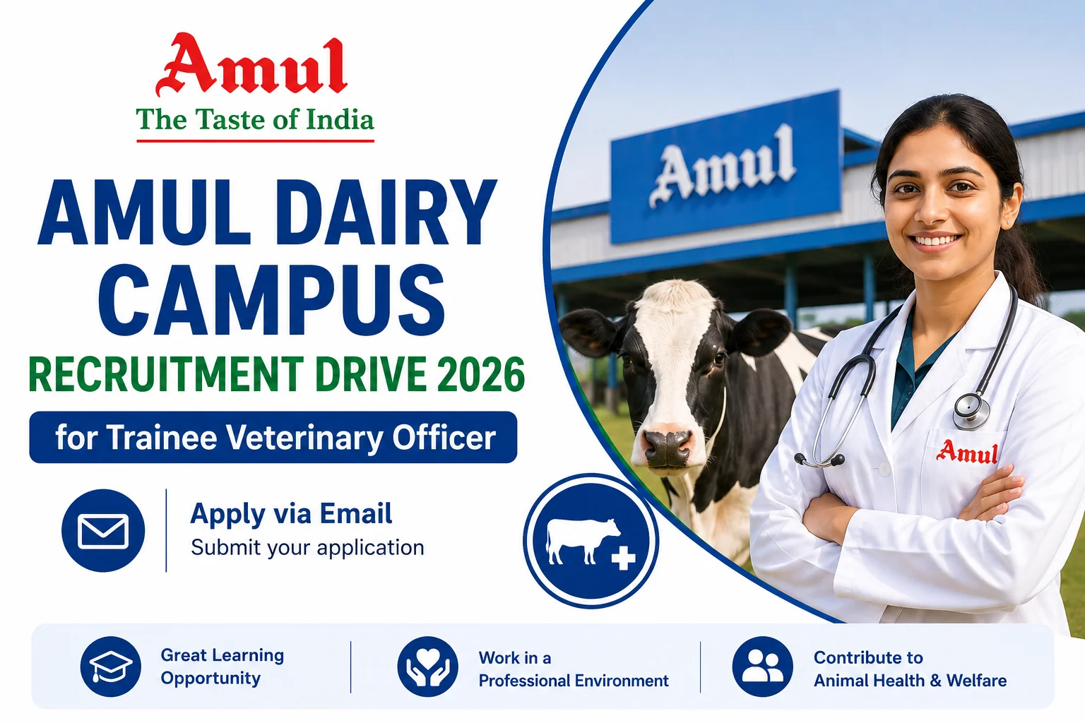 AMUL Dairy Campus Recruitment Drive 2026 for Trainee Veterinary Officer, Apply via Email