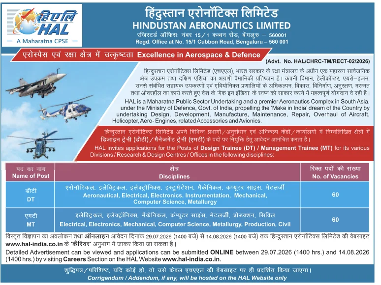 HAL Design Trainee & Management Trainee Notification