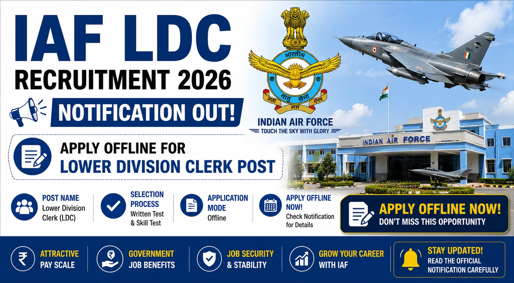 IAF LDC Recruitment 2026 Notification Out, Apply Offline For Lower Division Clerk Post
