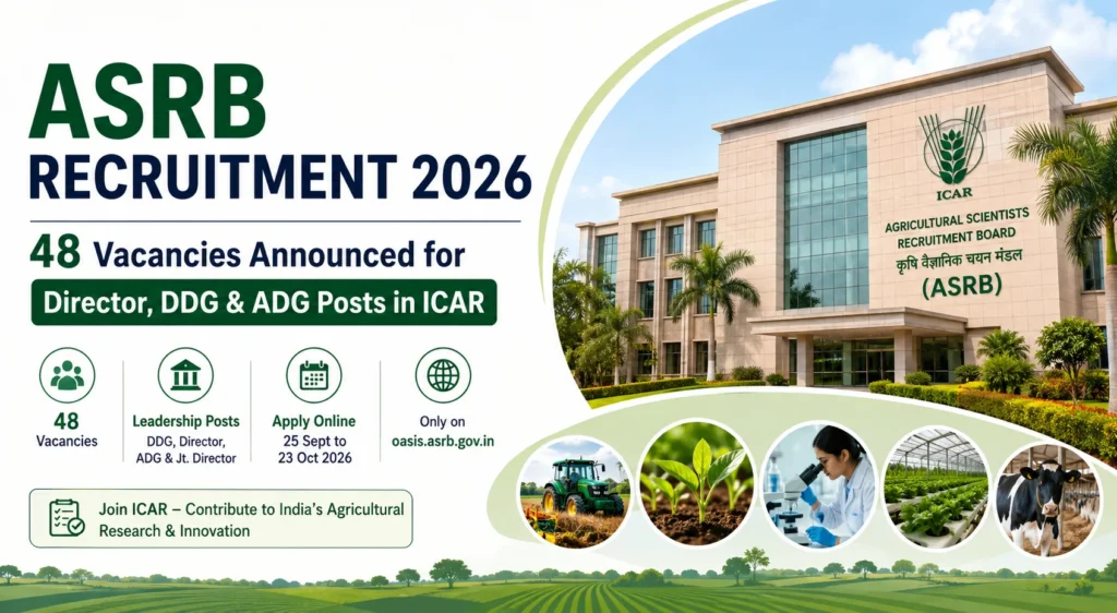 ASRB Invites Applications for 48 Top Research Posts in ICAR, Sets October Deadline