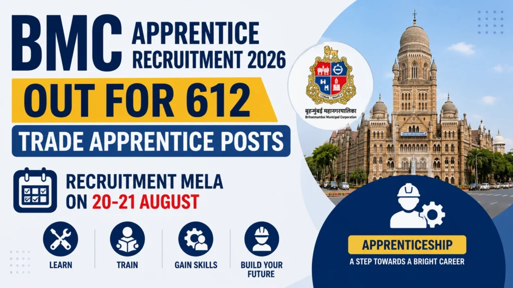 BMC Apprentice Recruitment 2026 OUT For 612 Trade Apprentice Posts, Recruitment Mela on 20-21 August