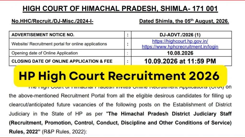 HP High Court Recruitment 2026 for Clerk, Peon, Stenographer and More Posts, Apply Online for 388 Vacancies