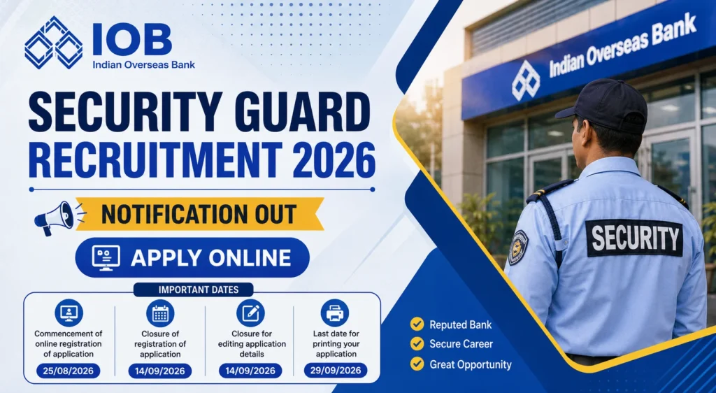 IOB Security Guard Recruitment 2026, Notification Out for 25 Vacancies, Apply Online for Ex-ServicemenEx-Agniveers