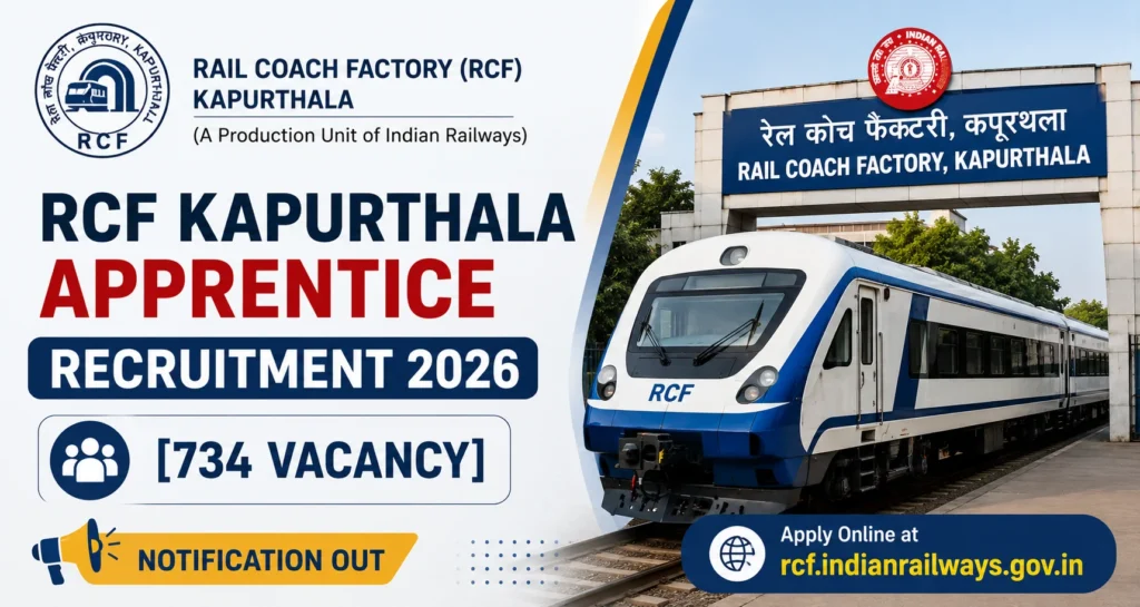 RCF Kapurthala Apprentice [734 Vacancy] Recruitment 2026 Notification Out at rcf.indianrailways.gov.in
