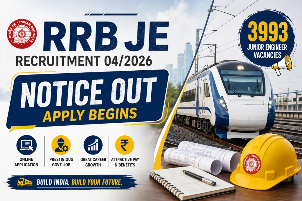 RRB JE Recruitment 042026 Notice Out for 3993 Junior Engineer & DMS Vacancies, Apply Online
