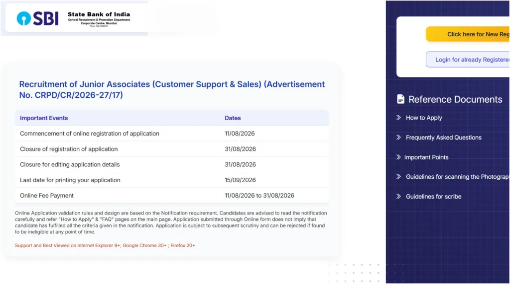 SBI Clerk Recruitment 2026 Notification Out, Apply Online for Advt No CRPDCR2026-2717