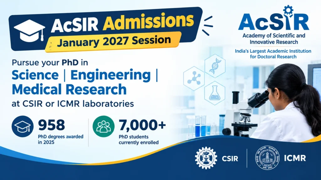AcSIR PhD Admission January 2027 Complete Guide to Eligibility, Fees, Fellowships and How to Apply