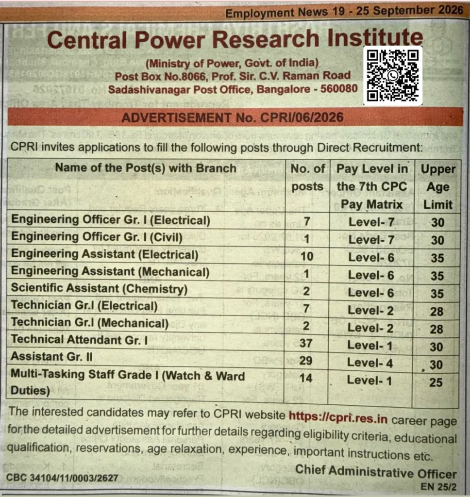 CPRI SHort Notification 2026 Out