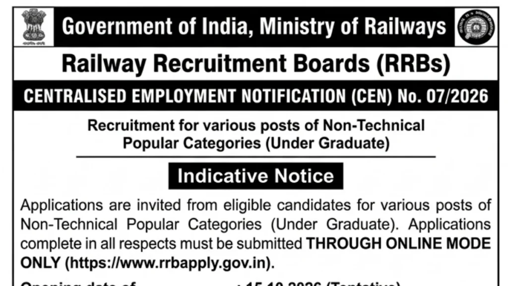 RRB NTPC UG 072026 Notification Out